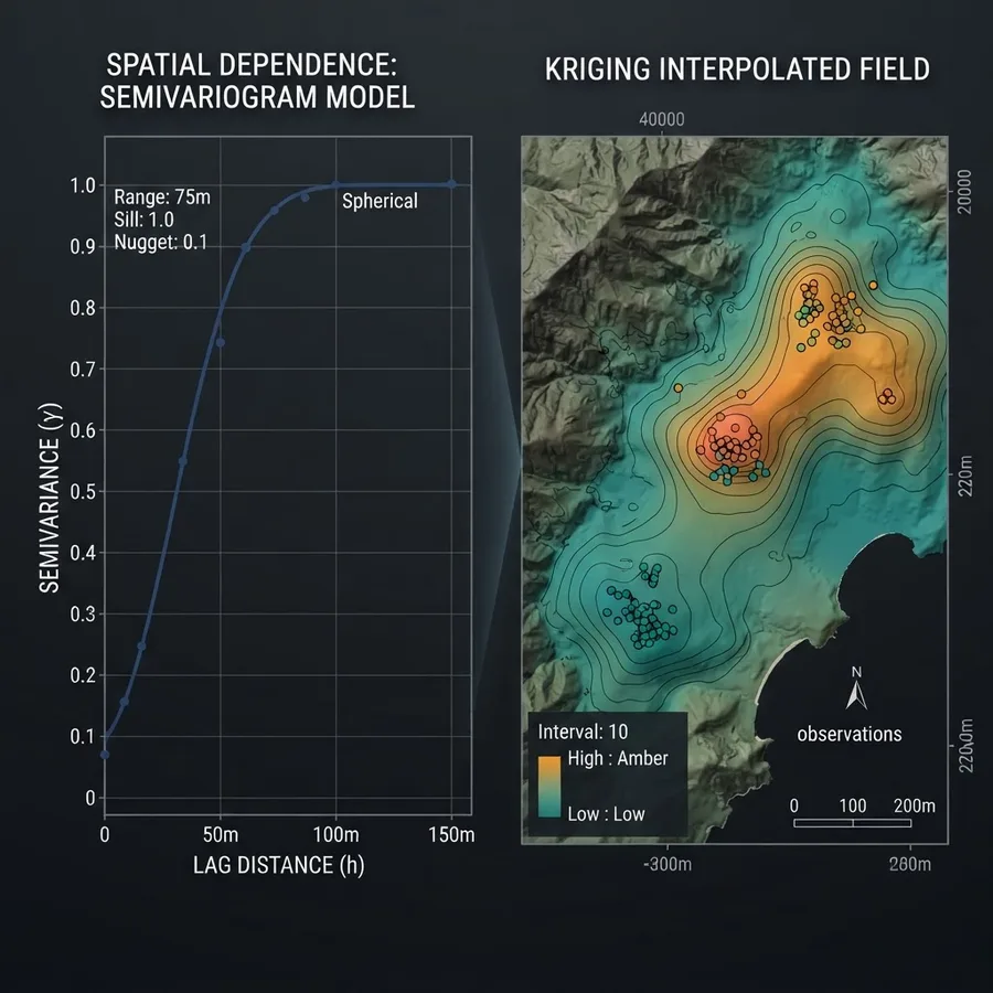 Spatial variogram model and kriging-interpolated field